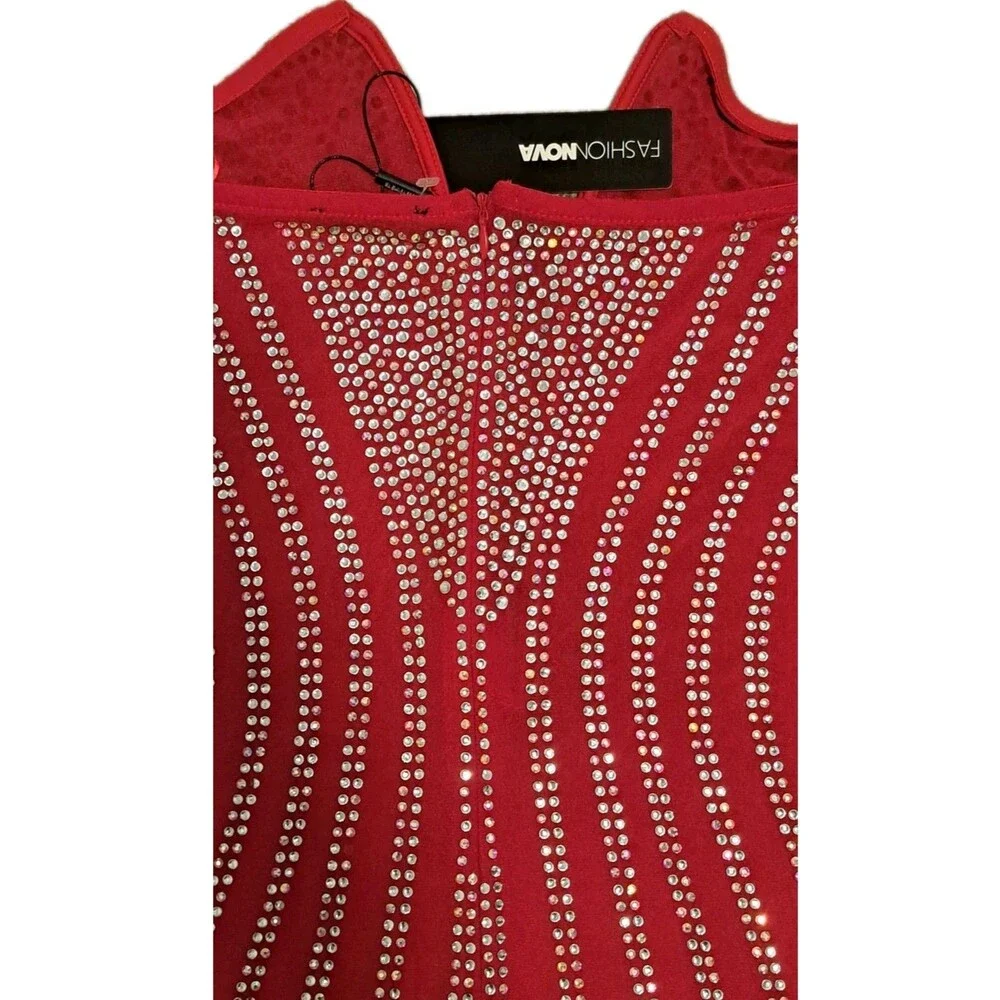 Fashion Nova NWT Glammed Up Embellished Red Mini Dress Misses Size Large - Picture 10 of 11